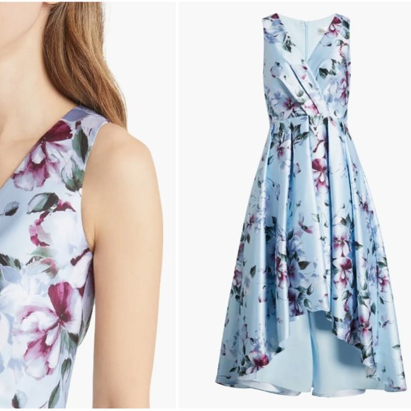 ELIZA J FLORAL PRINT HIGH LOW HEM SKY COMBO DRESS sz 4 - Picture 3 of 5